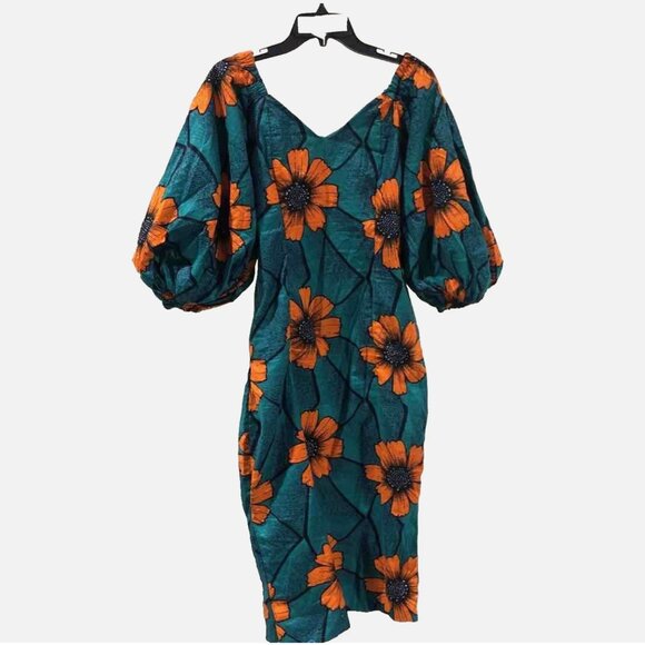 Handmade L/XL Floral Boho Peasant Maxi Dress 3/4 Puff Sleeve Cottagecore Prairie - Picture 1 of 6